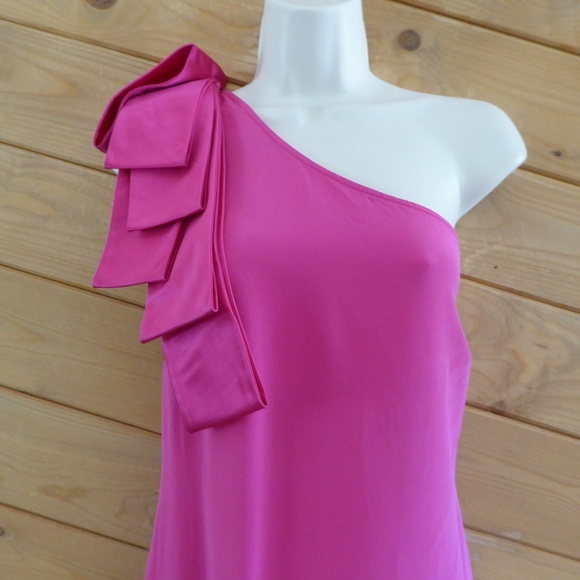 JAYGODFREY Hot Pink 100% Silk One Shoulder Party Cocktail Sleeveless Tank Dress - Picture 2 of 11